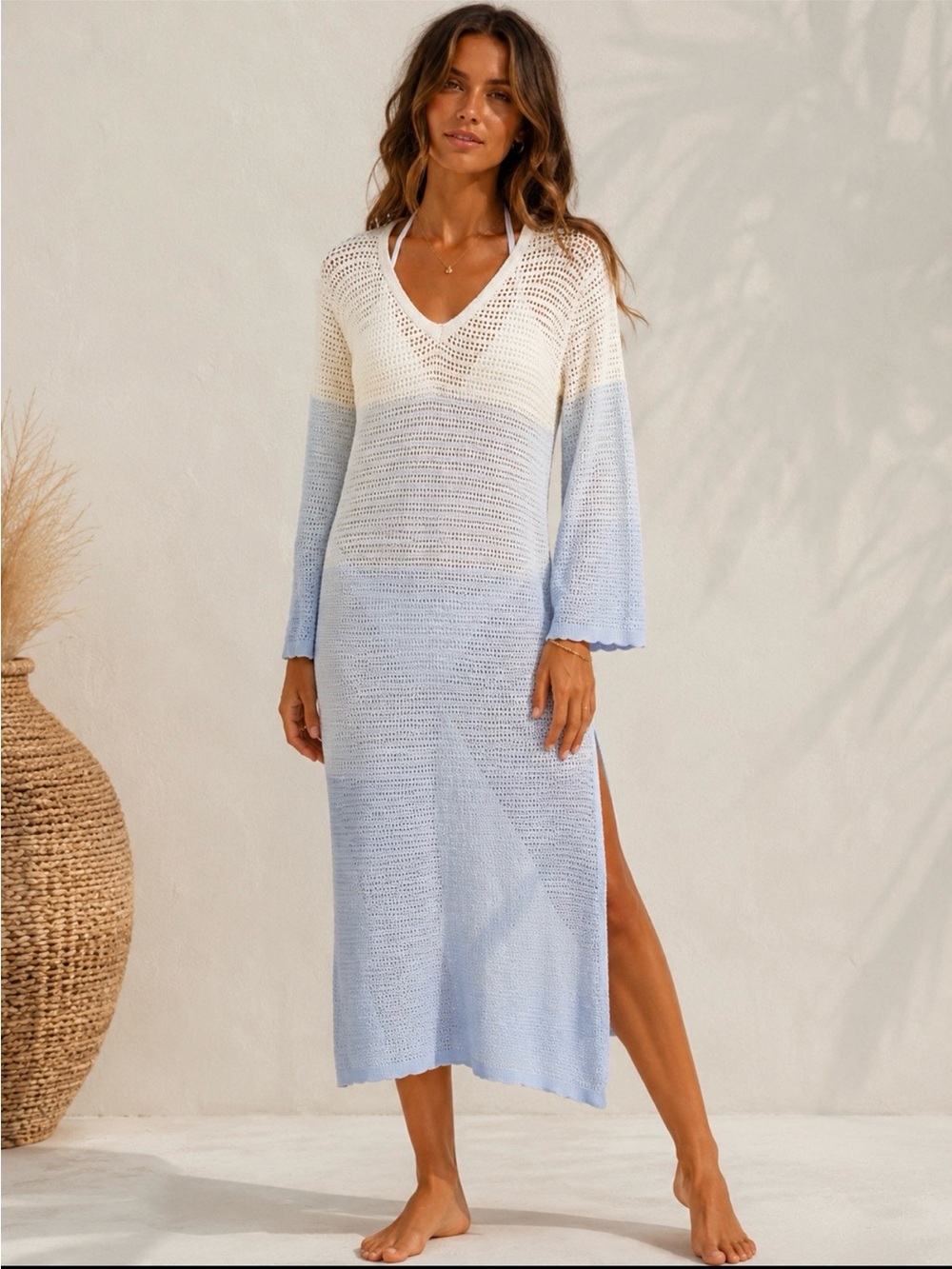 Surf Gypsy Cream to Light Blue Gradient Knit Cover-Up